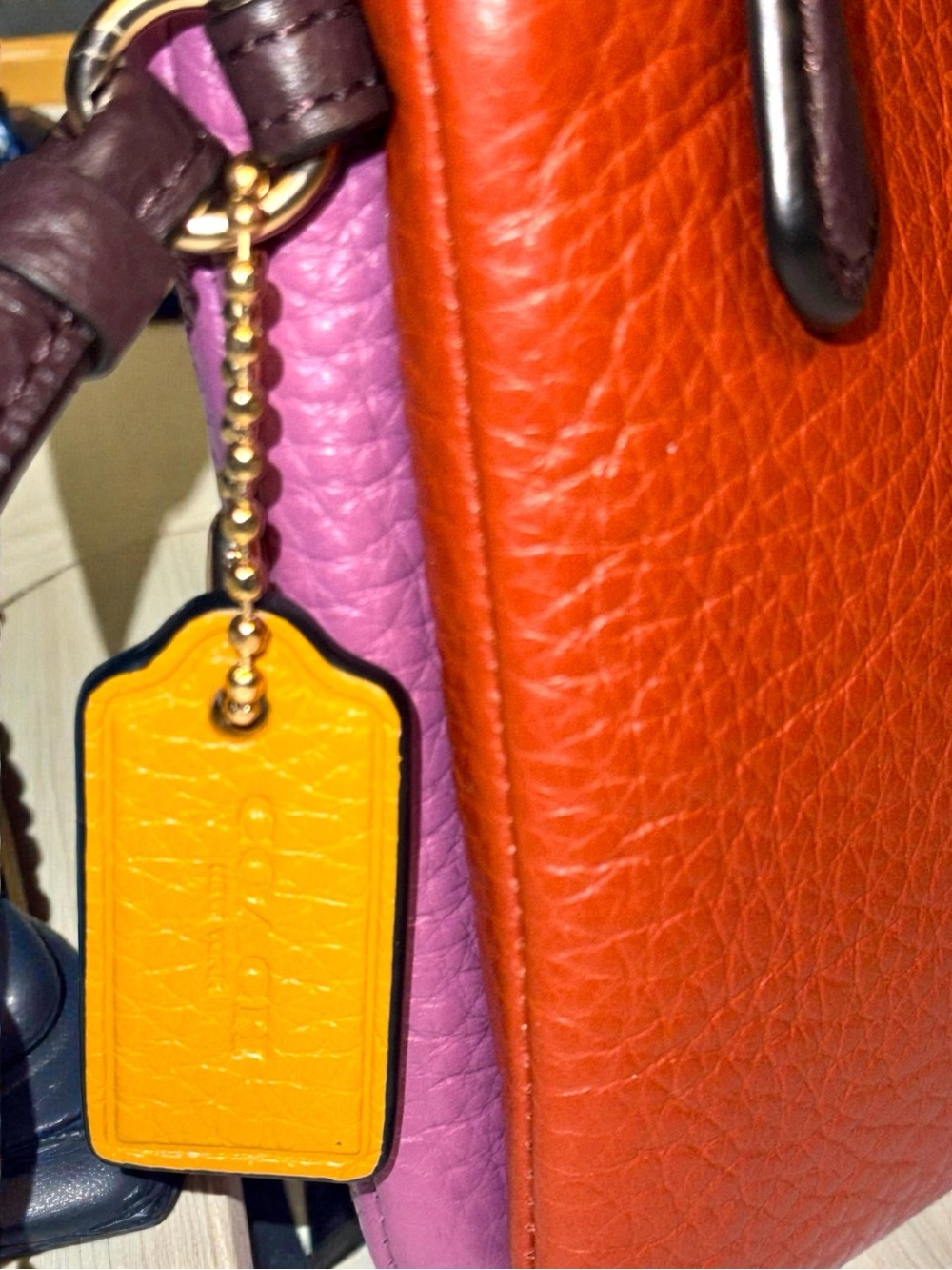 NWT Coach Pebbled Leather Double Zip Wristlet Colorblock Burnt Orange Pink $98 - Picture 5 of 15